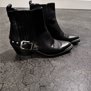 Elegant Black Heeled Boots with Silver Accents